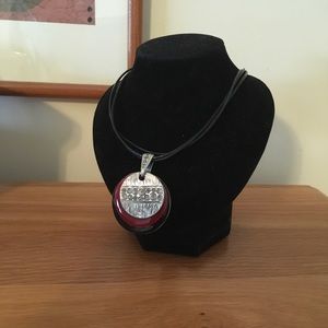 Chicos Red Black Circle Necklace 19”